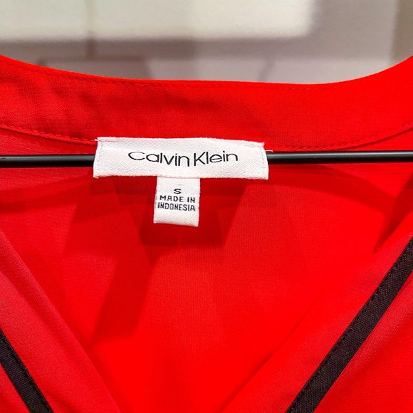 Calvin Klein SZ S Orange Long Sleeve Blouse W/ Navy Piping! - Picture 3 of 7